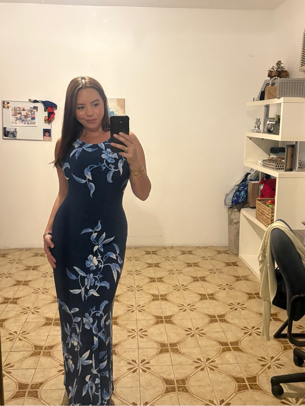 Women's Navy Blue Floral Maxi Dress